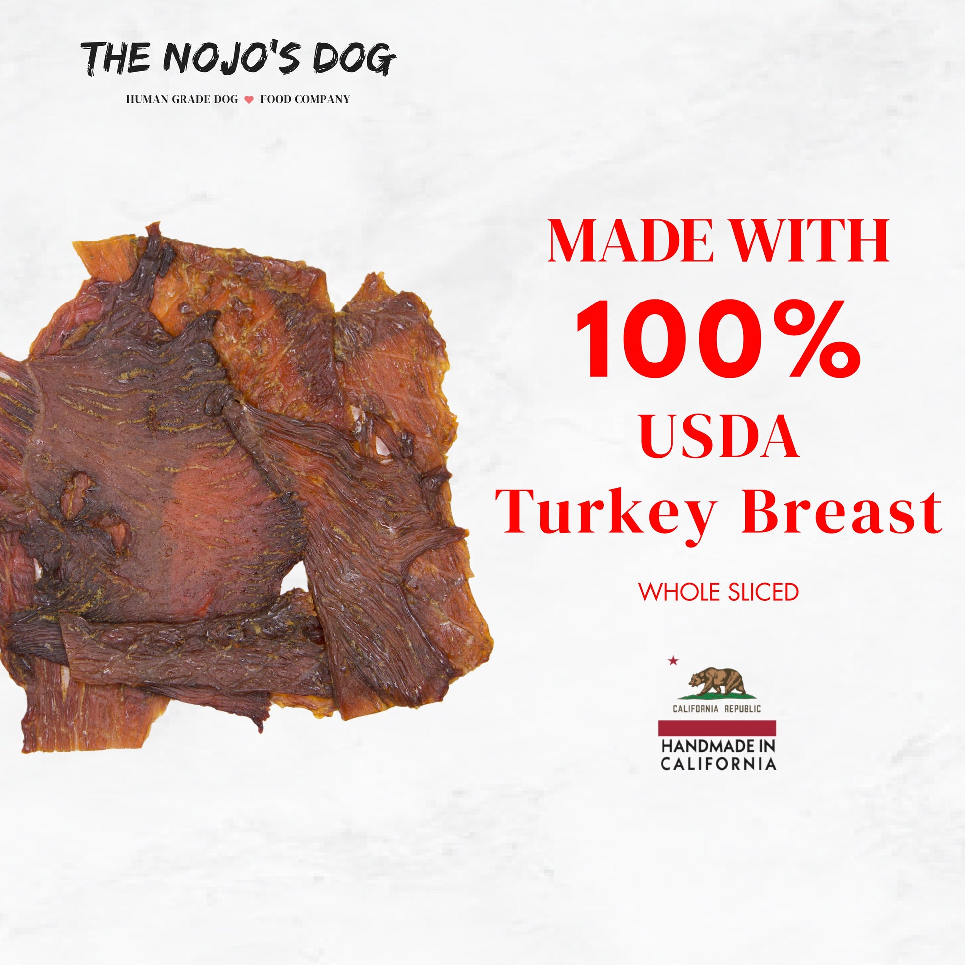 The Nojo's Dog USDA Certified Turkey Jerky Treat for Dogs is made with 100% USDA certified Turkey Breast, Whole Sliced, and Never Grounded or Molded
