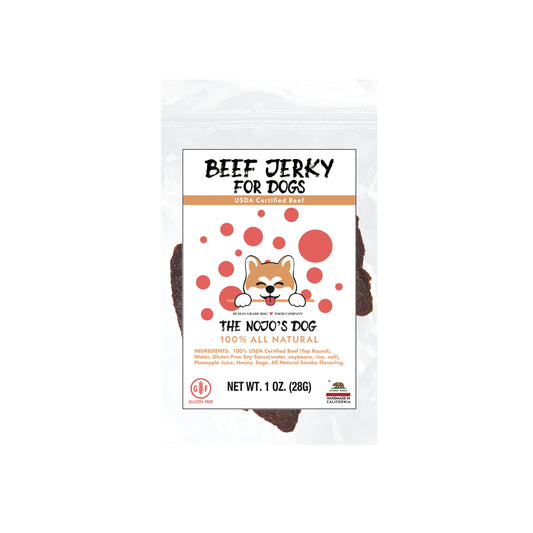 The Nojo's Dog USDA Certified Beef Jerky Treat for Dogs 1oz. Front of Package